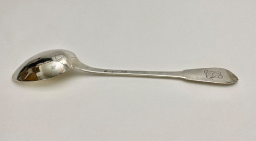 Solid silver stew spoon 18th century monogram and hallmarks 233 grams