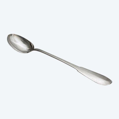 Solid silver stew spoon 18th century monogram and hallmarks 233 grams