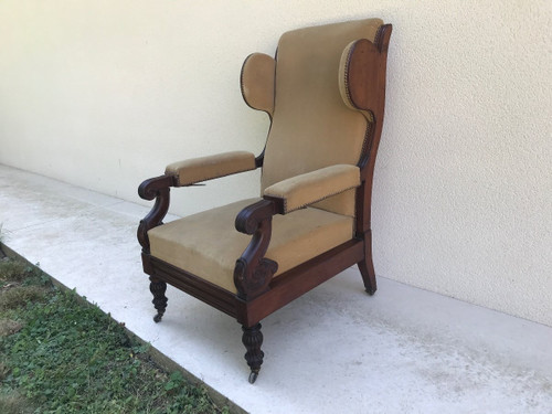 Sessel Voltaire mit Ohren alt Mahagoni Restaurationszeit Modell neigbar