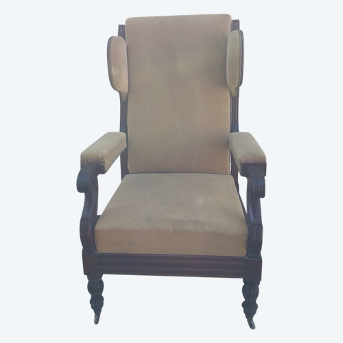 Sessel Voltaire mit Ohren alt Mahagoni Restaurationszeit Modell neigbar