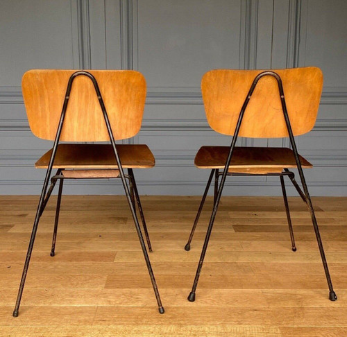 Paire de chaises courbes 1960 métal tubulaire Robert Mathieu