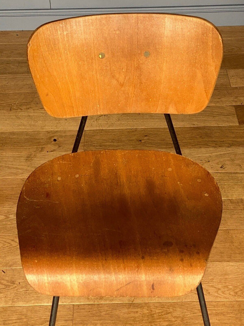 Paire de chaises courbes 1960 métal tubulaire Robert Mathieu
