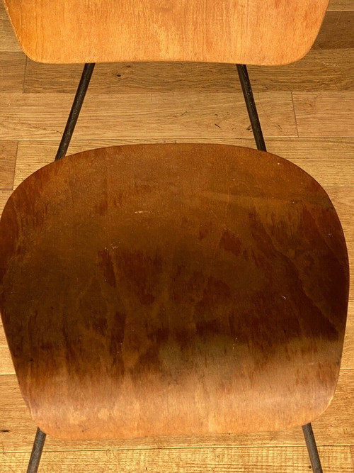 Paire de chaises courbes 1960 métal tubulaire Robert Mathieu