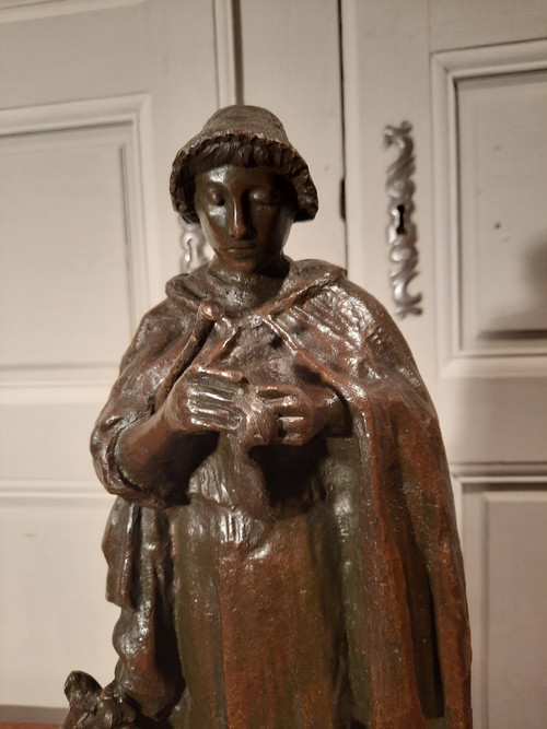 Bronze représentant une bergère et son chien, signé ABBAL.