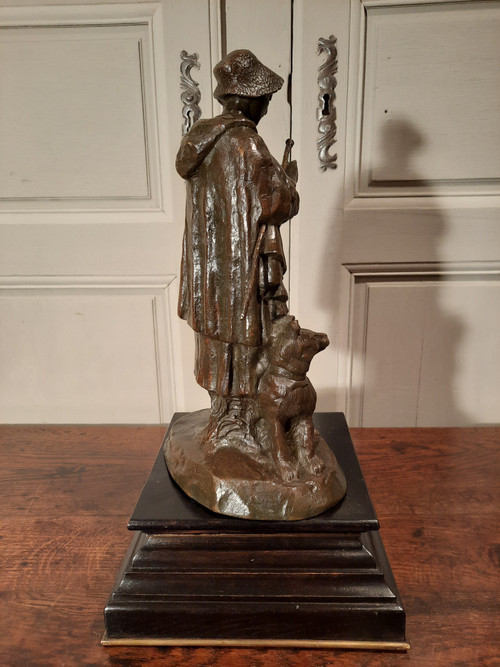 Bronze représentant une bergère et son chien, signé ABBAL.