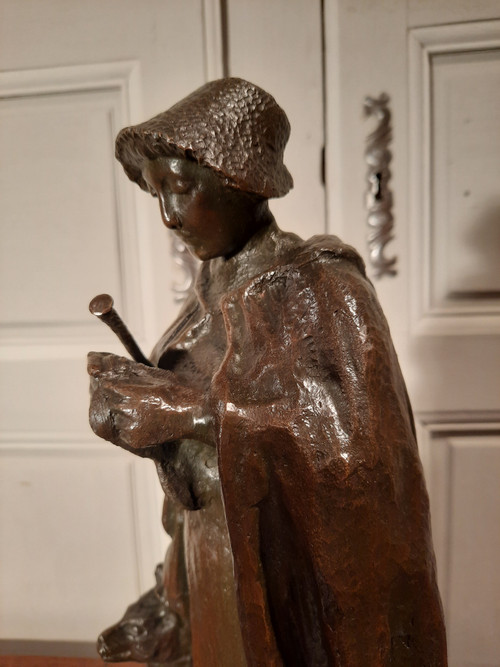 Bronze représentant une bergère et son chien, signé ABBAL.
