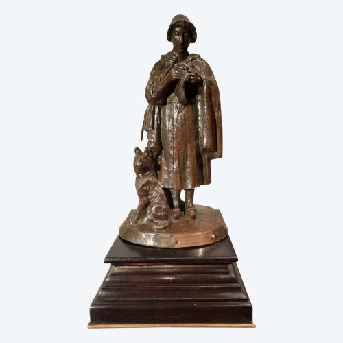 Bronze représentant une bergère et son chien, signé ABBAL.