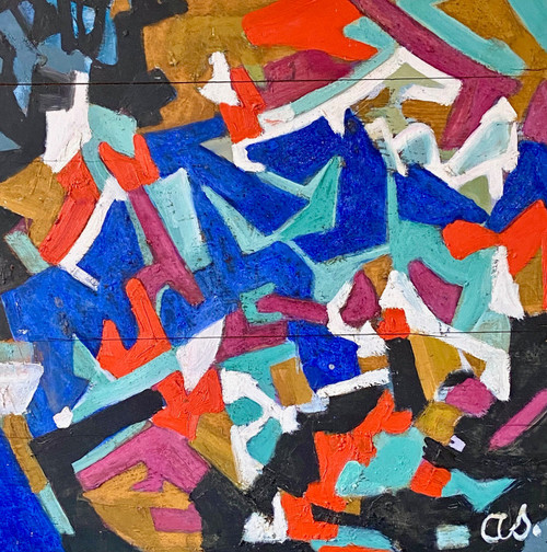 Andrée Simon (1896-1981), Abstrakte Komposition, Öl Auf Tafel Von 1978.