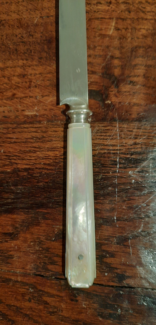 Diciotto coltelli in argento massiccio e madreperla in una custodia in palissandro del periodo Napoleone III.