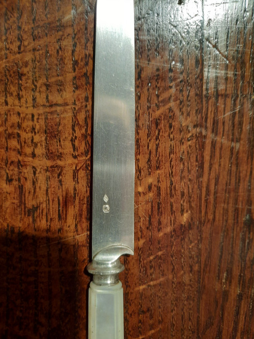 Diciotto coltelli in argento massiccio e madreperla in una custodia in palissandro del periodo Napoleone III.