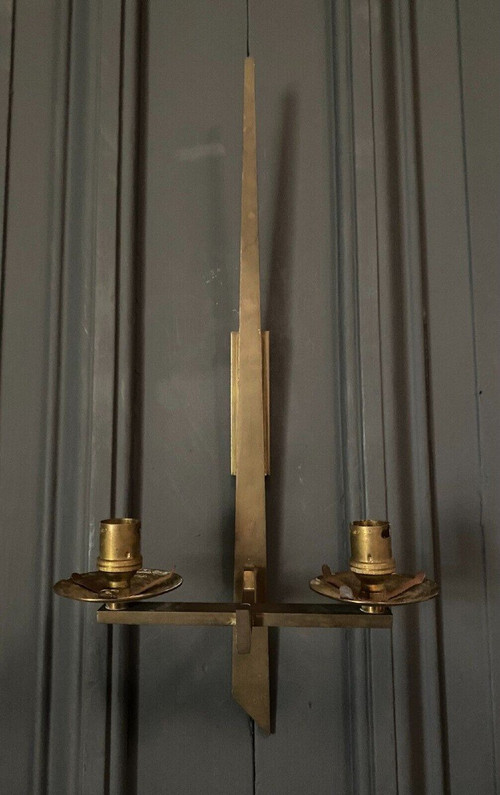 Applique en bronze moderniste 1960 deux feux