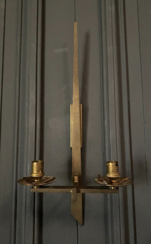 Applique en bronze moderniste 1960 deux feux