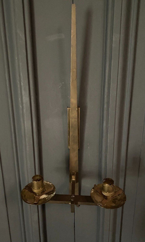 Applique en bronze moderniste 1960 deux feux