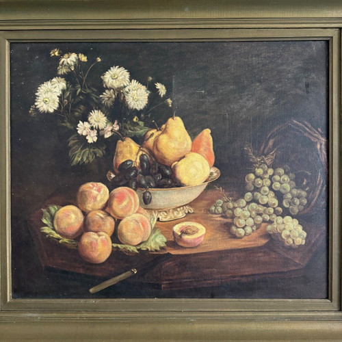 Öl auf Leinwand 1900 nach Fantin Latour Stillleben Blumen und Früchte