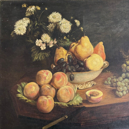 Öl auf Leinwand 1900 nach Fantin Latour Stillleben Blumen und Früchte