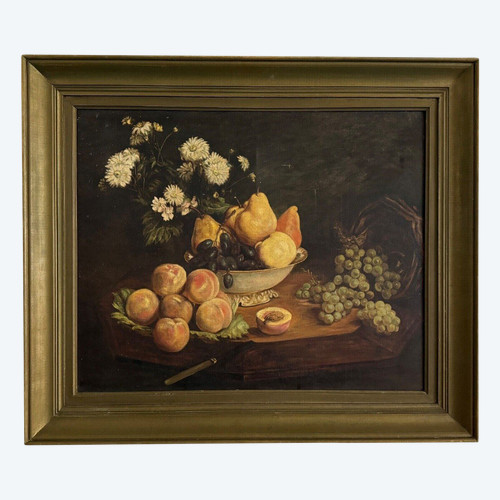 Öl auf Leinwand 1900 nach Fantin Latour Stillleben Blumen und Früchte