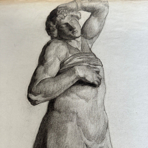 Dessin fusain portrait homme à l'Antique par Berger dit Lheureux Biloul