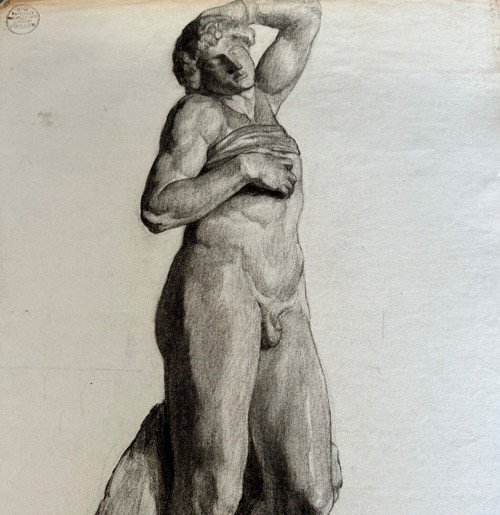 Dessin fusain portrait homme à l'Antique par Berger dit Lheureux Biloul