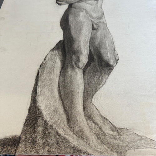 Dessin fusain portrait homme à l'Antique par Berger dit Lheureux Biloul