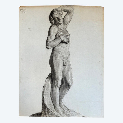 Dessin fusain portrait homme à l'Antique par Berger dit Lheureux Biloul