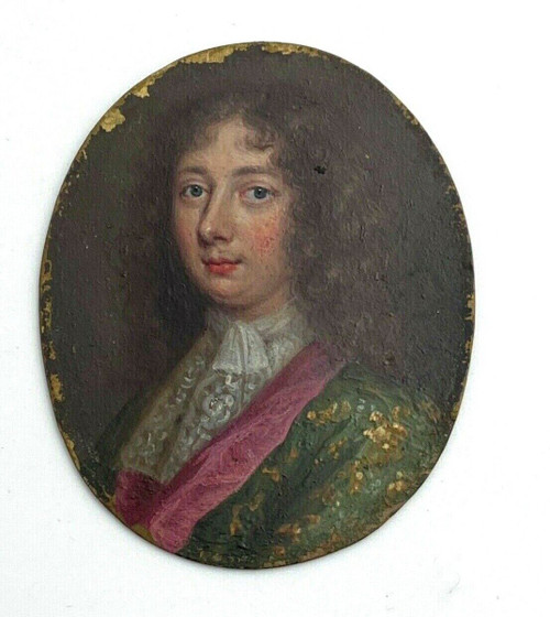 Hand-painted miniature by a 17th or 18th century nobleman with blackened pearwood frame