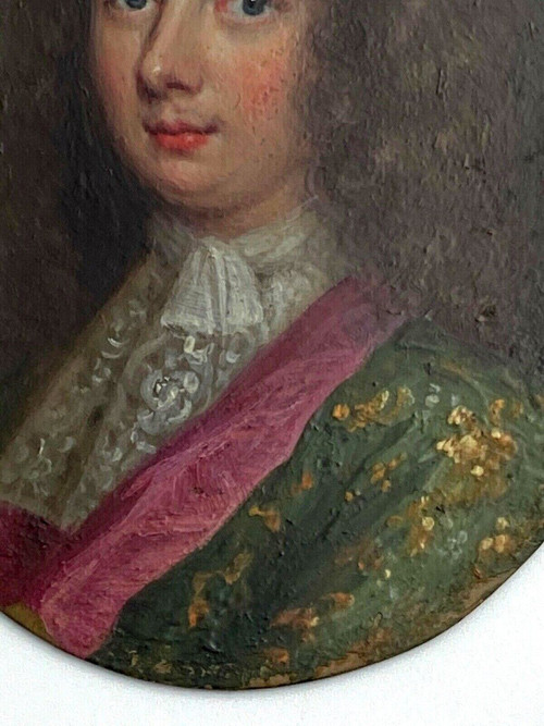 Hand-painted miniature by a 17th or 18th century nobleman with blackened pearwood frame