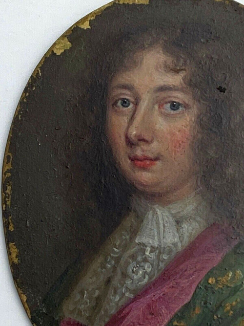 Hand-painted miniature by a 17th or 18th century nobleman with blackened pearwood frame