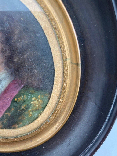 Hand-painted miniature by a 17th or 18th century nobleman with blackened pearwood frame