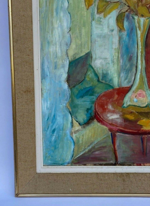 Huile sur carton nature morte aux fleurs 1950