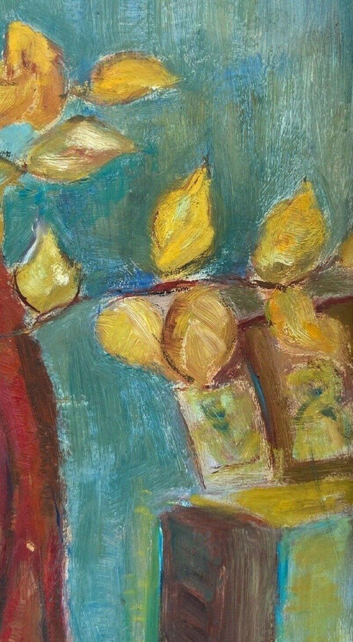Huile sur carton nature morte aux fleurs 1950