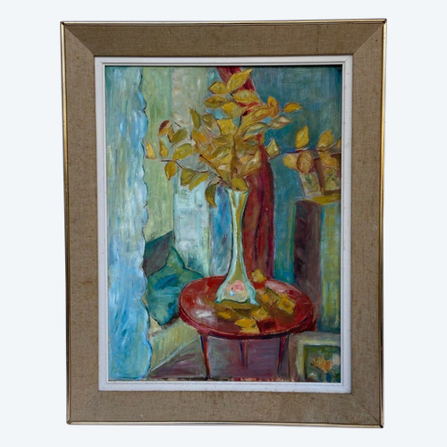Huile sur carton nature morte aux fleurs 1950