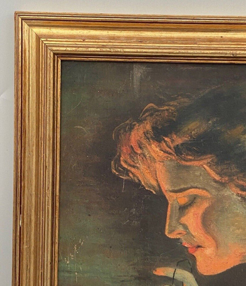 Öl auf Karton von Guéret Frau im Profil XX.