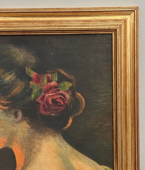 Öl auf Karton von Guéret Frau im Profil XX.