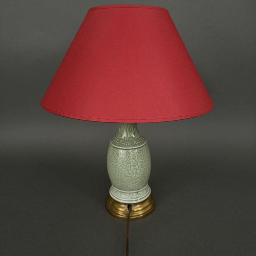 Lampe Napoléon III en céladon vert sur une base en laiton