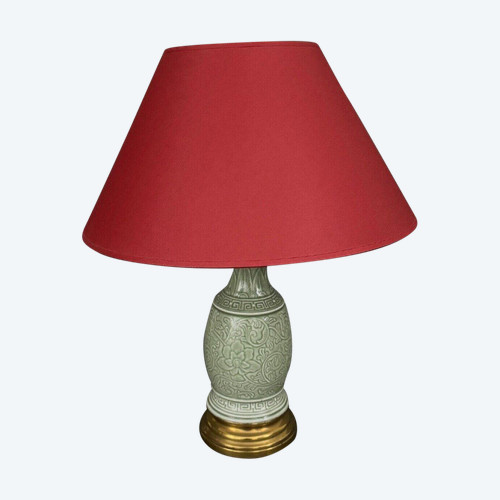 Lampe Napoléon III en céladon vert sur une base en laiton