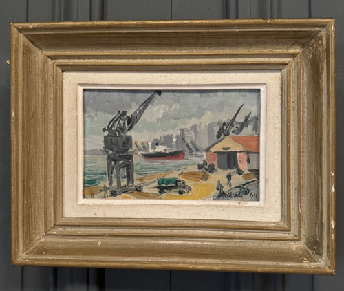 Huile sur toile par Charles Maillard le port de Nantes XXe