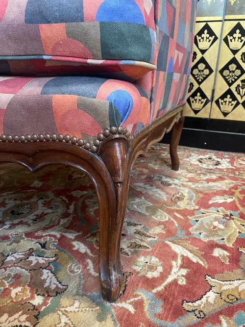 Armchair - Louis XV style wing chair in Art Deco fabric