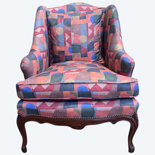 Armchair - Louis XV style wing chair in Art Deco fabric