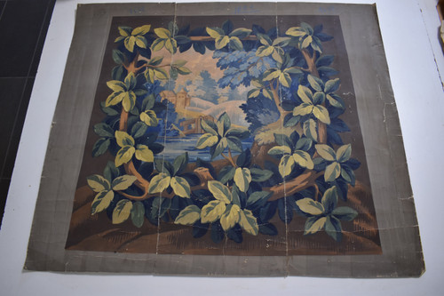 Carton of Aubusson tapestry with greenery motif - late 19th/early 20th century