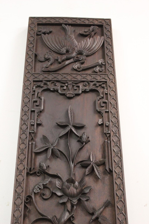 Paire De Colonnes En Bois Sculpté , Asie Fin XIX