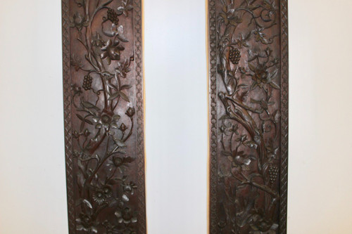 Paire De Colonnes En Bois Sculpté , Asie Fin XIX