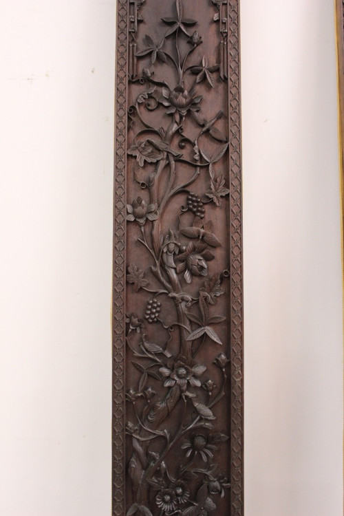 Paire De Colonnes En Bois Sculpté , Asie Fin XIX