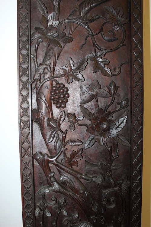Paire De Colonnes En Bois Sculpté , Asie Fin XIX