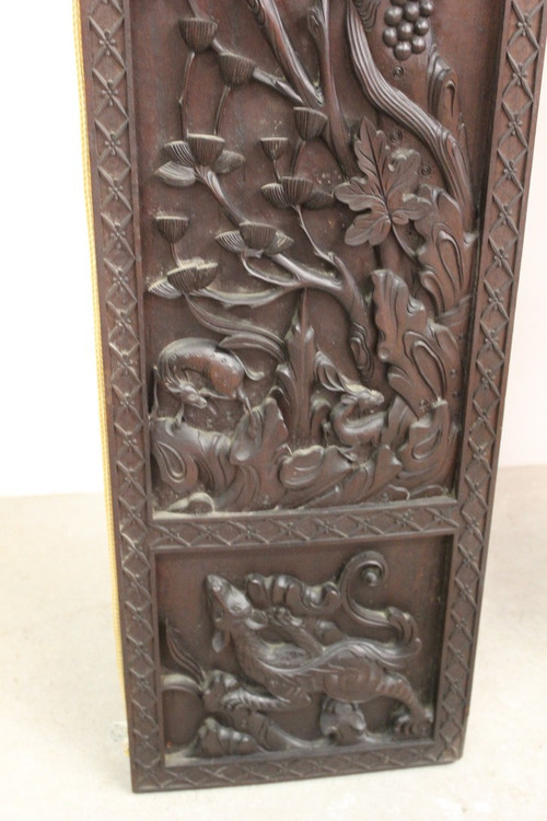 Paire De Colonnes En Bois Sculpté , Asie Fin XIX