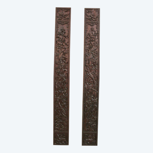 Paire De Colonnes En Bois Sculpté , Asie Fin XIX