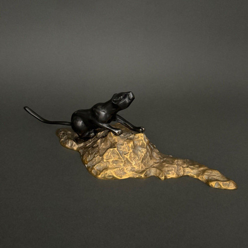 Schwarzer Panther aus Bronze Art déco cubisante 1930 Doppelpatina