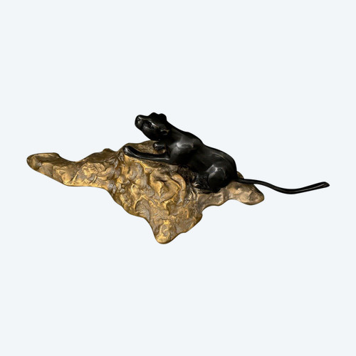 Schwarzer Panther aus Bronze Art déco cubisante 1930 Doppelpatina