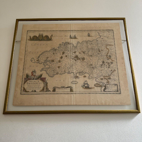 Antique map under glass of the Duchy of Brittany 1632 Joannes Janssonius