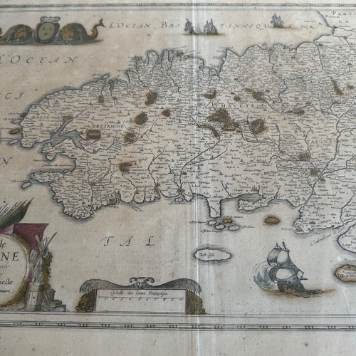 Antique map under glass of the Duchy of Brittany 1632 Joannes Janssonius