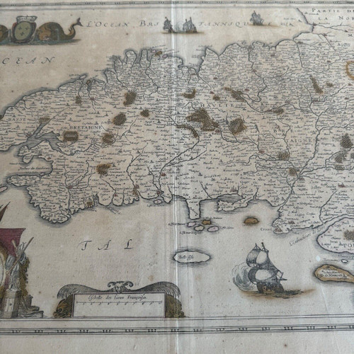 Antique map under glass of the Duchy of Brittany 1632 Joannes Janssonius